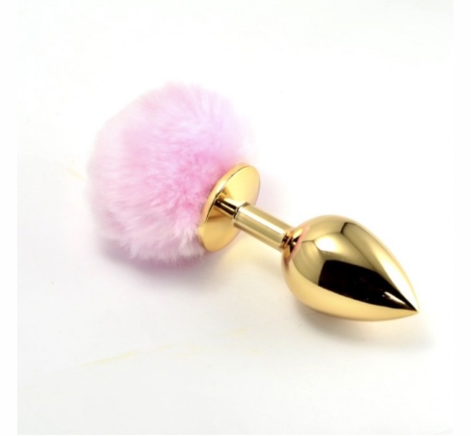 Золотая анальная игрушка с розовым помпоном Pompon Metal Plug Small Gold Lovetoy