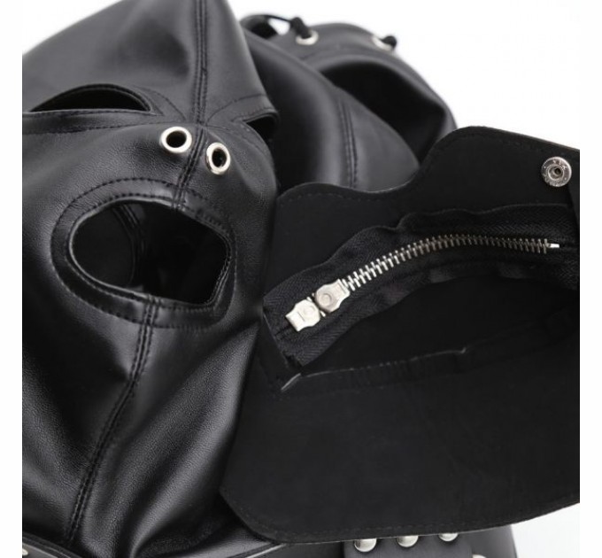 Кожаная черная маска с вырезами для глаз и молнией Bdsm4u Removable Zipper Mask