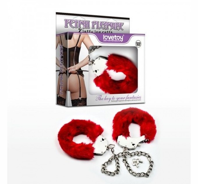 Пушистые наножники красные Lovetoy Fetish Pleasure Fluffy Leg Cuffs