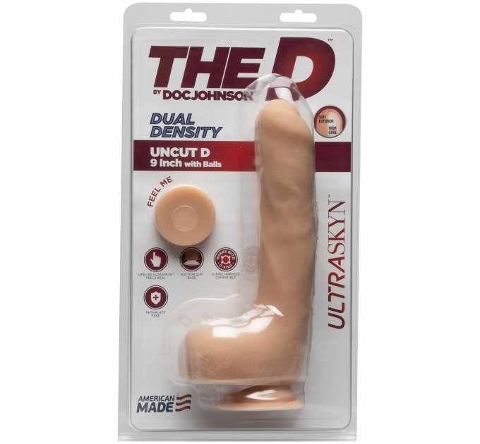 Фаллоимитатор Doc Johnson The D - Uncut D - 9 Inch With Balls ULTRASKYN, диаметр 4,5см, необрезанный