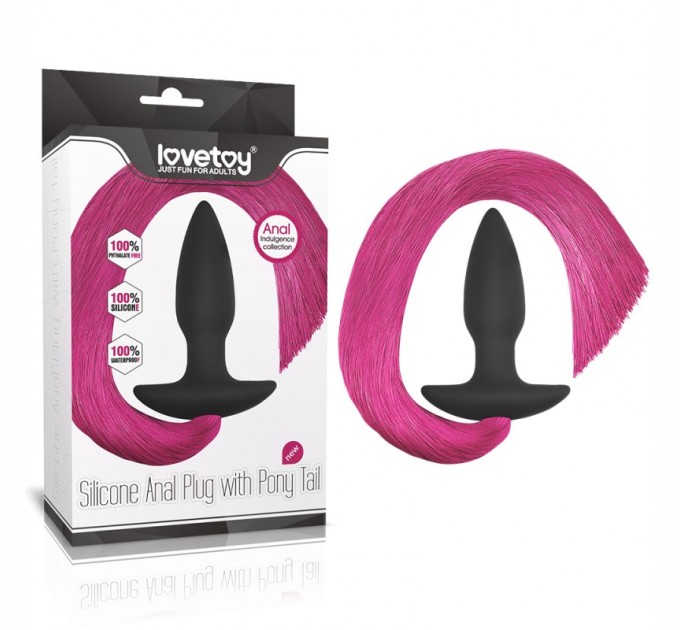 Черная анальная пробка Lovetoy с розовым хвостом Silicone Anal Plug with Pony Tail