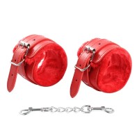 Красные кожаные бондажные наручники с мехом Premium Fur Lined Locking Restraints Bdsm4u