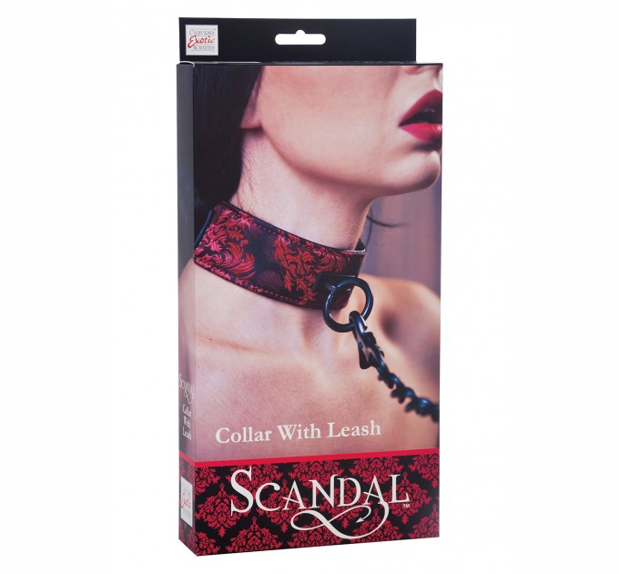 Ошейник с поводком California Exotic Novelties Scandal Collar With Leash Черный с красным