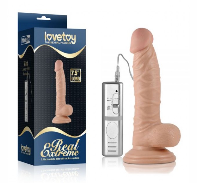 Реалистичный вибратор на присоске с пультом управления Lovetoy Real Extreme Vibrating Dildo 7.5