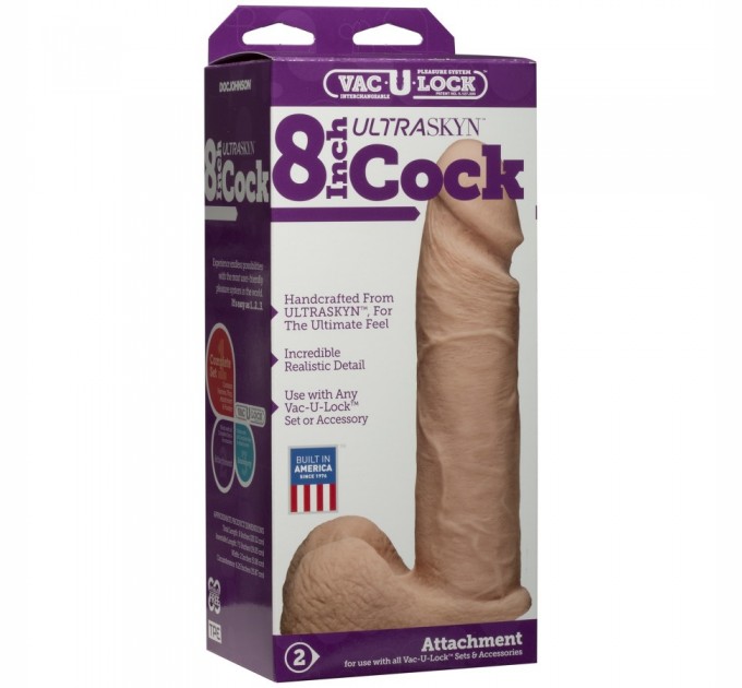 Фаллоимитатор Doc Johnson Vac-U-Lock - 8 Inch ULTRASKYN Cock White, диаметр 5,1см