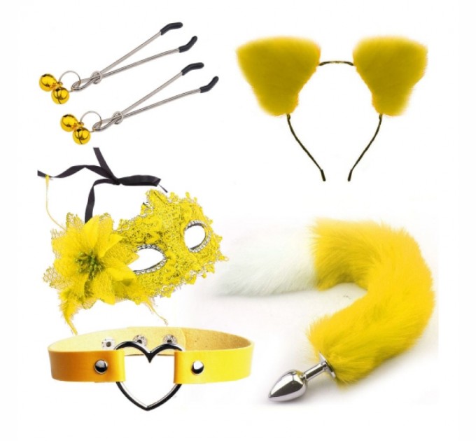 Набор для сексуальных игр Sexy Cat Ears Fox Tail Cosplay Sex Party Accessories Yellow Bdsm4u