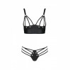 Комплект из эко-кожи Passion Malwia Bikini black XXL/XXXL с люверсами и ремешками бра и трусики