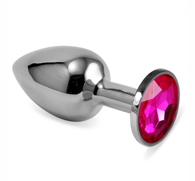 Гладкая анальная пробка с фуксия камнем Lovetoy Silver Rosebud Classic Metal Plug Small