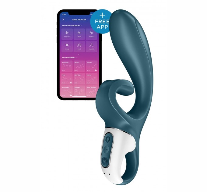 Смарт вибратор кролик Satisfyer Hug Me Bluegrey 2 мотора диаметр 4,2см широкая клиторальная часть