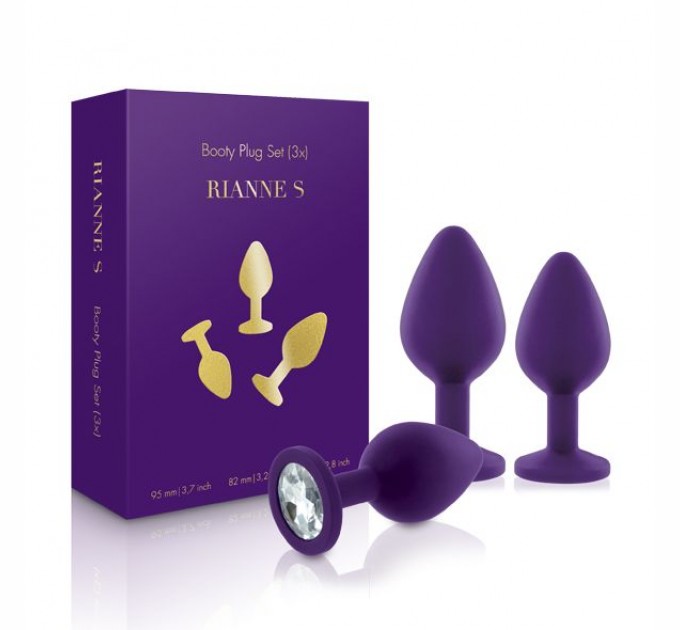 Набор анальных пробок с кристаллом Rianne S: Booty Plug Set Purple, диаметр 2,7см, 3,5см, 4,1см