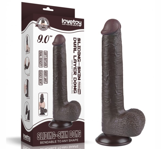 Фаллоимитаор на присоске Sliding Skin Dual Layer Dong Black 9.0 Lovetoy