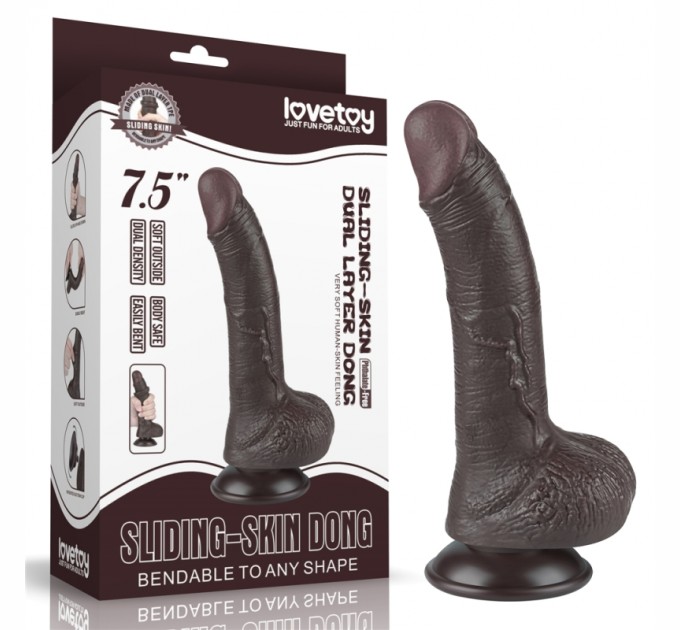 Фаллоимитаор на присоске Sliding Skin Dual Layer Dong Black 7.5 Lovetoy