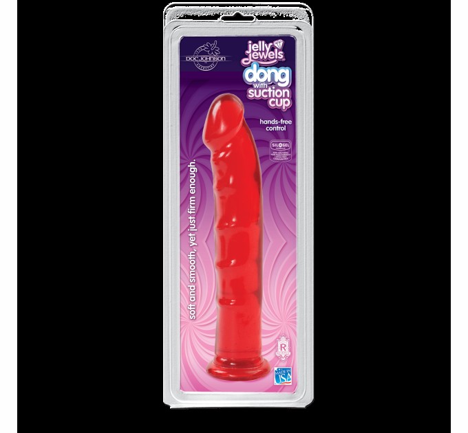 Фаллоимитатор Doc Johnson Jelly Jewels Dong and Suction Cup Red, диаметр 3,6см, антибактериальный ПВХ