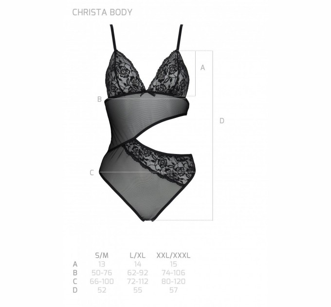 Боди с ажурным лифом Passion Christa Body black XXL/XXXL