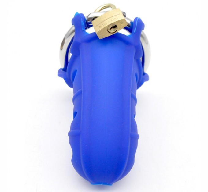 Мужской силиконовый пояс верности Bdsm4u синий Male Silicone Chastity Cage