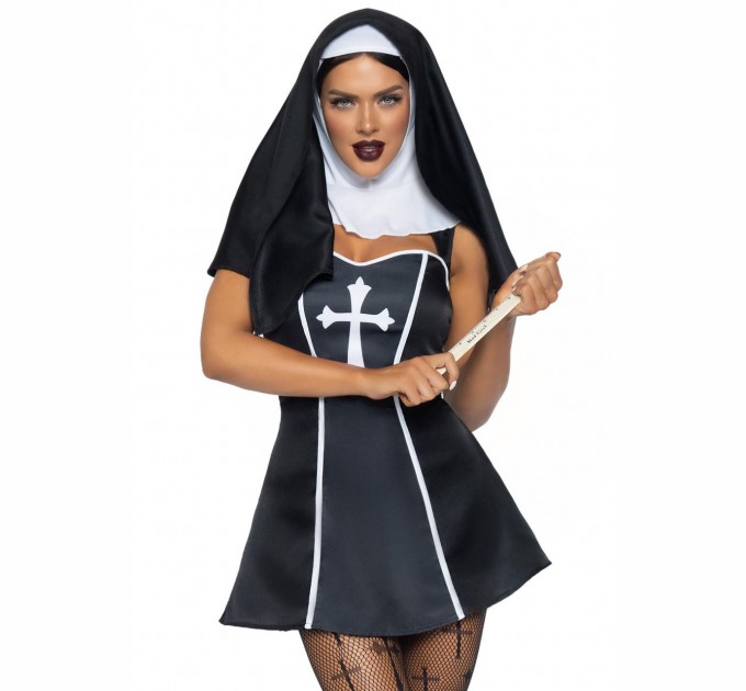 Эротический костюм монахини Leg Avenue Naughty Nun XS Черно-белый (SO8549)