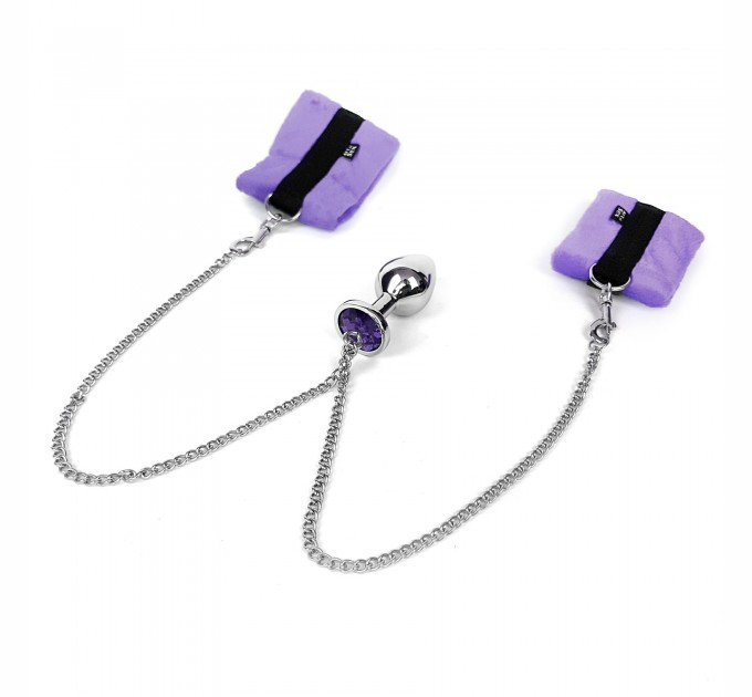 Наручники с металлической анальной пробкой Art of Sex Handcuffs with Metal Anal Plug size M Purple