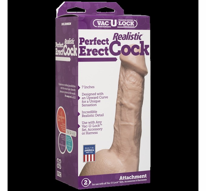 Фаллоимитатор Doc Johnson - 7 Inch Perfect Erect Cock, диаметр 3,8см, большая головка, Vac-U-Lock