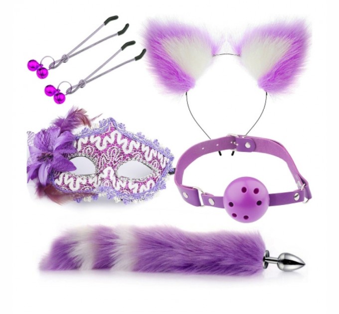 Набор для сексуальных игр Sexy Cat Ears Fox Tail Cosplay Sex Party Accessories Purple Bdsm4u