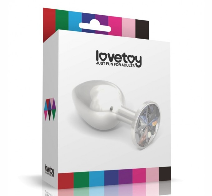 Гладкая анальная пробка с синим камнем Lovetoy Silver Rosebud Classic Metal Plug Small 10 см Серебро