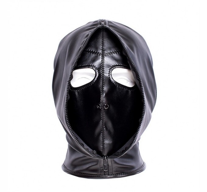 Черная маска-капюшон с молнией на лицевой стороне Leather Double Face Hood Bdsm4u