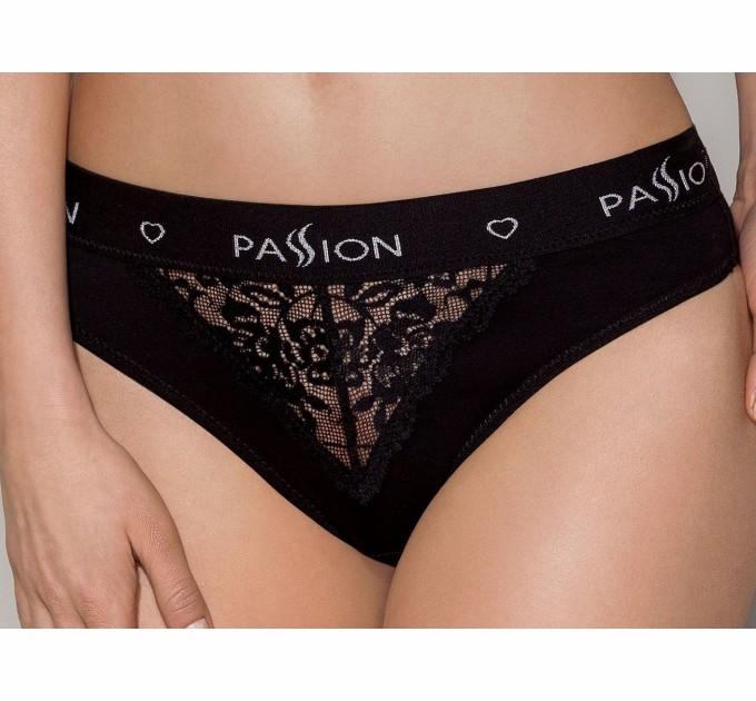 Трусики с широкой резинкой и кружевом Passion PS001 PANTIES Черный  M