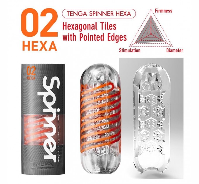 Мастурбатор Tenga Spinner 02 Hexa с упругой стимулирующей спиралью внутри, стандартная спираль