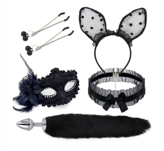 Набор для сексуальных игр Sexy Cat Ears Fox Tail Cosplay Sex Party Accessories Black Bdsm4u