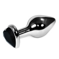 Анальная игрушка с черным сердечком Lovetoy Rosebud Heart Metal Plug Silver