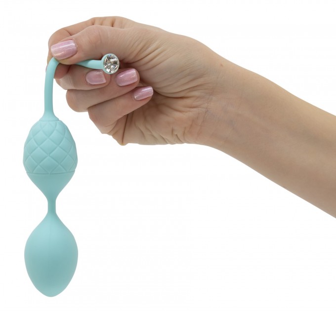Роскошные вагинальные шарики PILLOW TALK - Frisky Teal с кристаллом диаметр 3.2см вес 49-75гр
