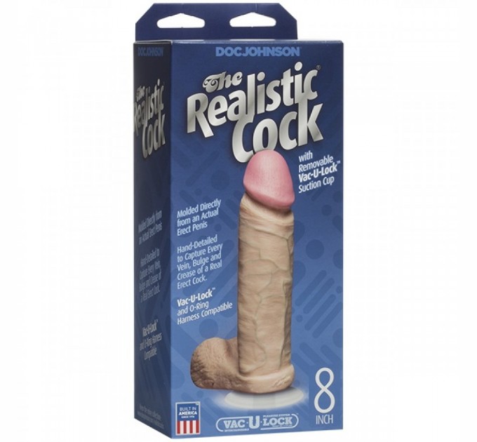 Фаллоимитатор Doc Johnson The Realistic Cock 8 inch White - PVC, Vack-U-Lock, диаметр 5,1см