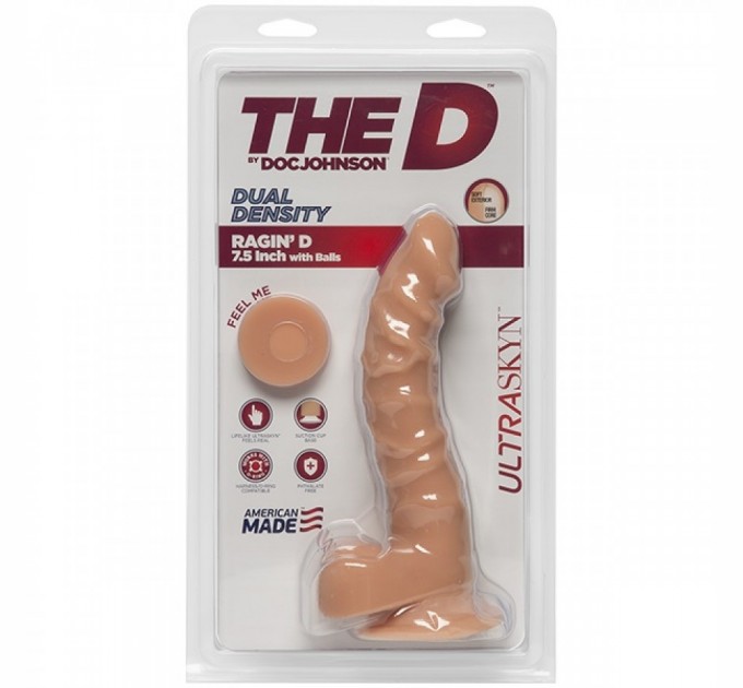 Фаллоимитатор Doc Johnson The D - Ragin D - 7,5 Inch With Balls - ULTRASKYN, диаметр 3,8см