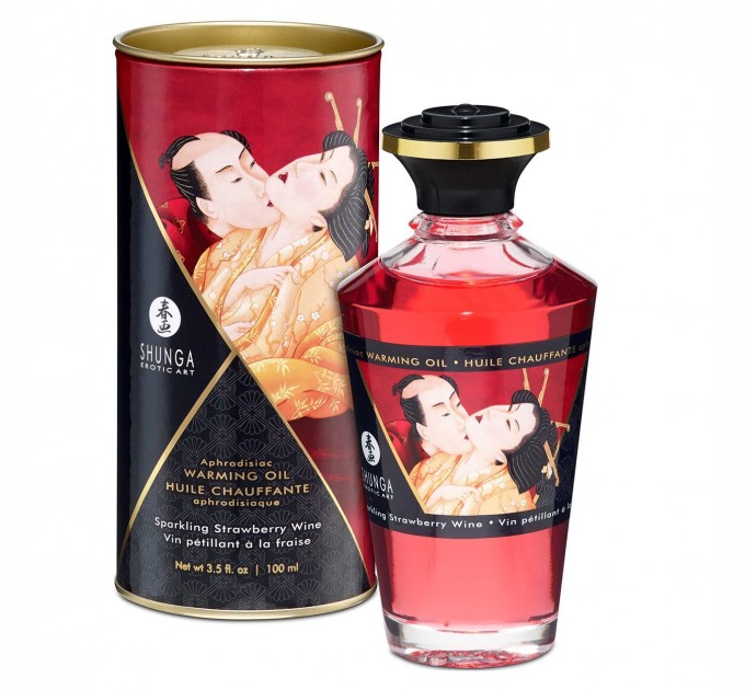 Разогревающее масло Shunga Aphrodisiac Warming Oil - Sparkling Strawberry Wine (100 мл) без сахара