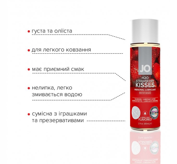 Смазка на водной основе System JO H2O - Strawberry Kiss 60 мл без сахара, растительный глицерин