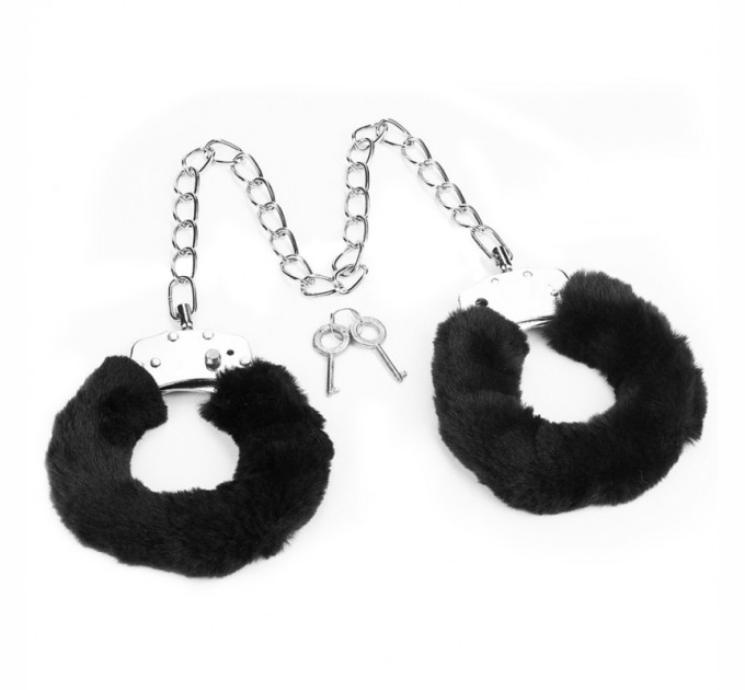 Наножники с черным мехом Lovetoy Fetish Pleasure Fluffy Leg Cuffs