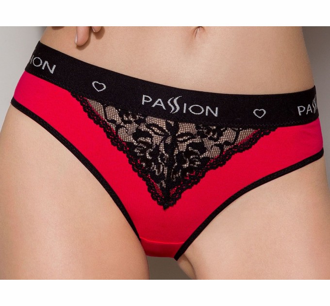 Трусики с широкой резинкой и кружевом Passion PS001 PANTIES Красный/Черный size S