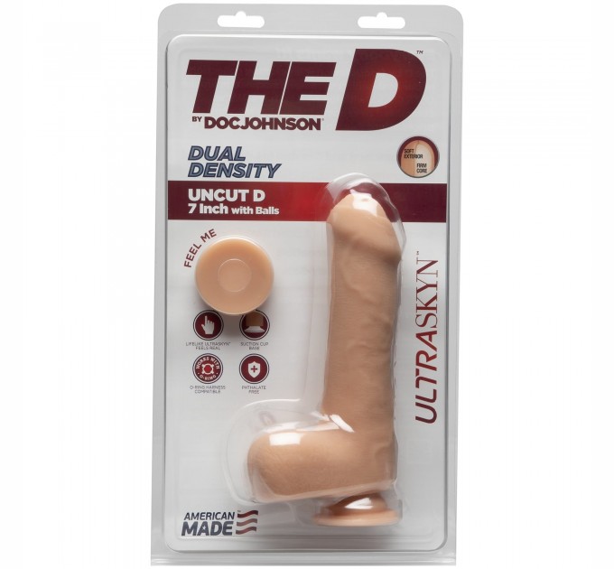 Фаллоимитатор Doc Johnson The D - Uncut D - 7 Inch With Balls ULTRASKYN, диаметр 4,5см, необрезанный