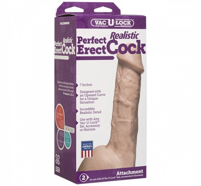 Фаллоимитатор Doc Johnson - 7 Inch Perfect Erect Cock, диаметр 3,8см, большая головка, Vac-U-Lock