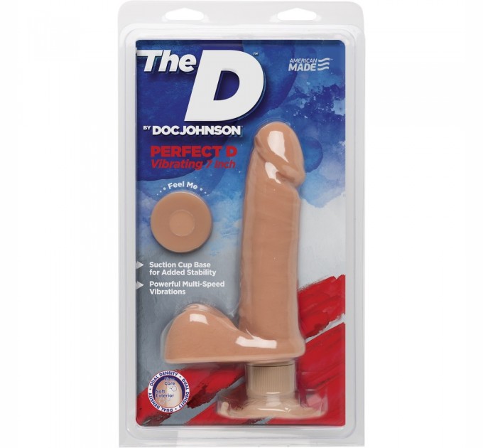 Фаллоимитатор Doc Johnson The D - Perfect D - Vibrating 7 Inch With Balls - ULTRASKYN, диаметр 4,5см