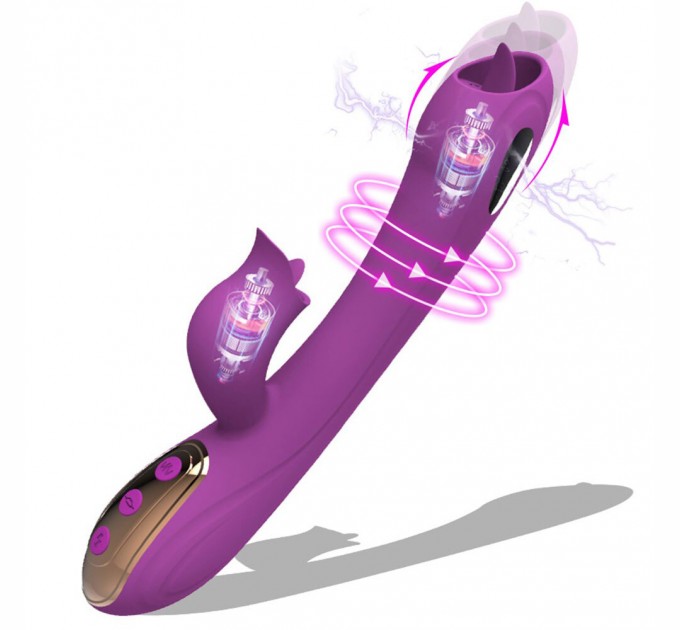 Вибратор YEAIN с электростимуляцией и язычком фиолетовый USB