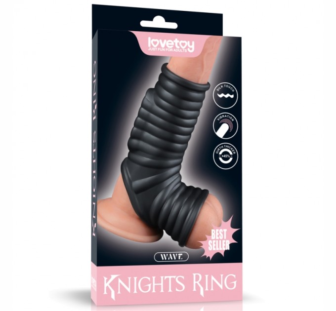 Насадка на пенис Vibrating Wave Knights Ring with Scrotum Sleeve Black Lovetoy