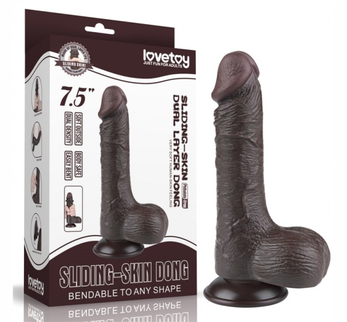 Фаллоимитаор на присоске Sliding Skin Dual Layer Dong Black 7.5 Lovetoy