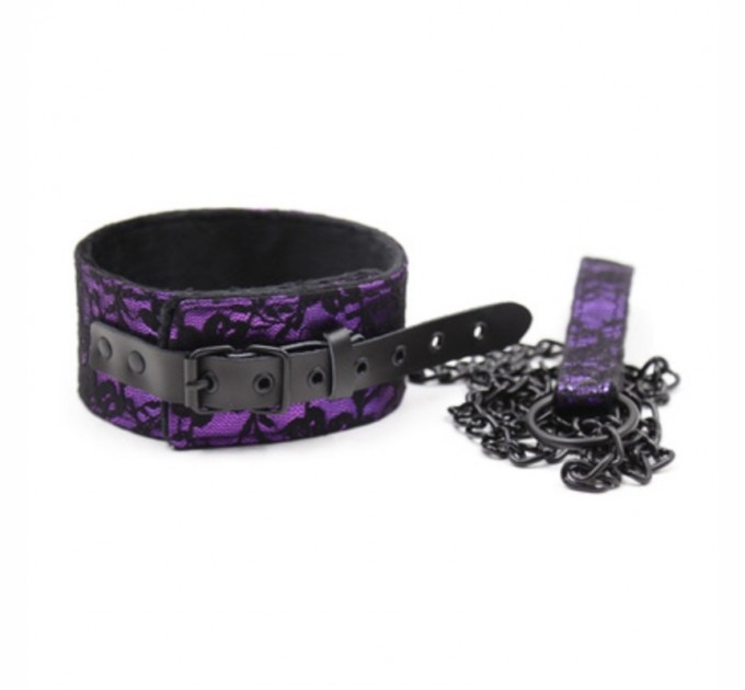 Ошейник с поводком натуральная кожа Purple Bondage Neck Collar Bdsm4u