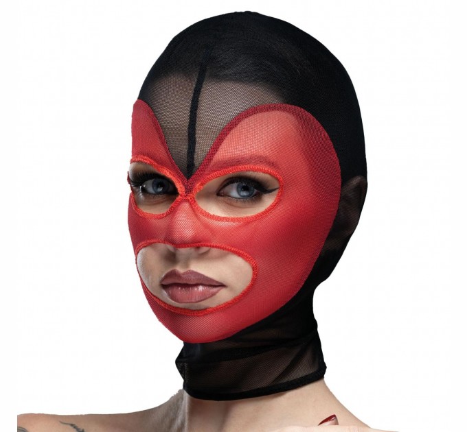 Маска сердце сетка с открытым ртом и глазами Feral Feelings Hearts Mask Black-Red