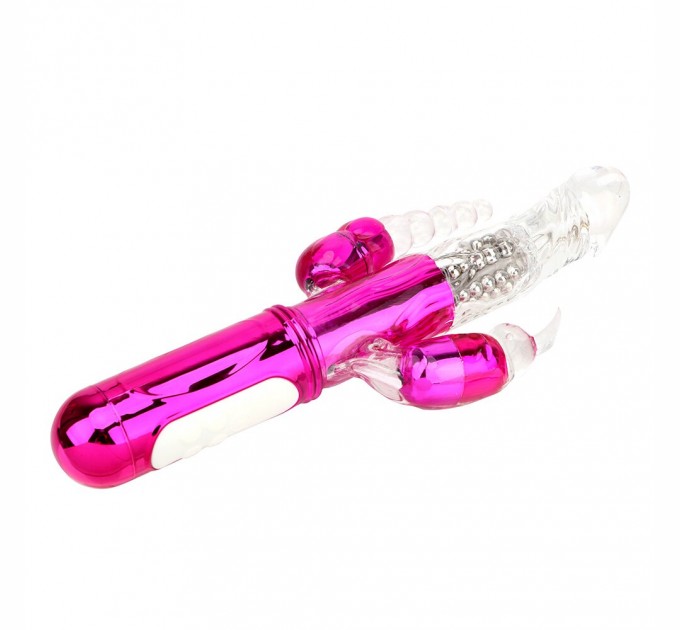 Вибратор розового цвета с тройной стимуляцией и функцией ротации USB We Love