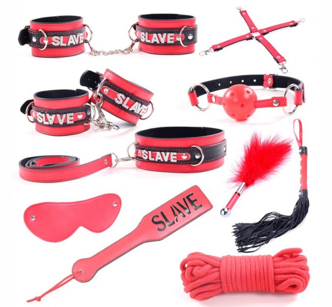 Набор для бдсм игр состоящий из 10 предметов Vscnovelty Red Slave Kit