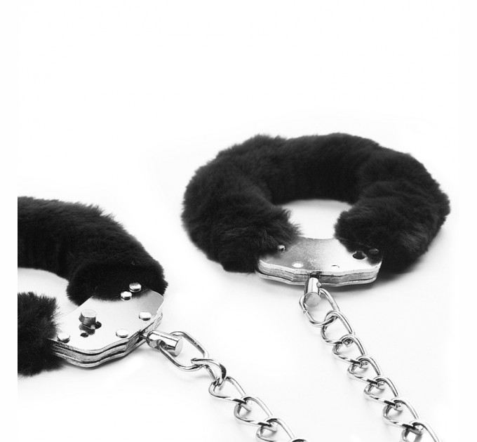 Наножники с черным мехом Lovetoy Fetish Pleasure Fluffy Leg Cuffs