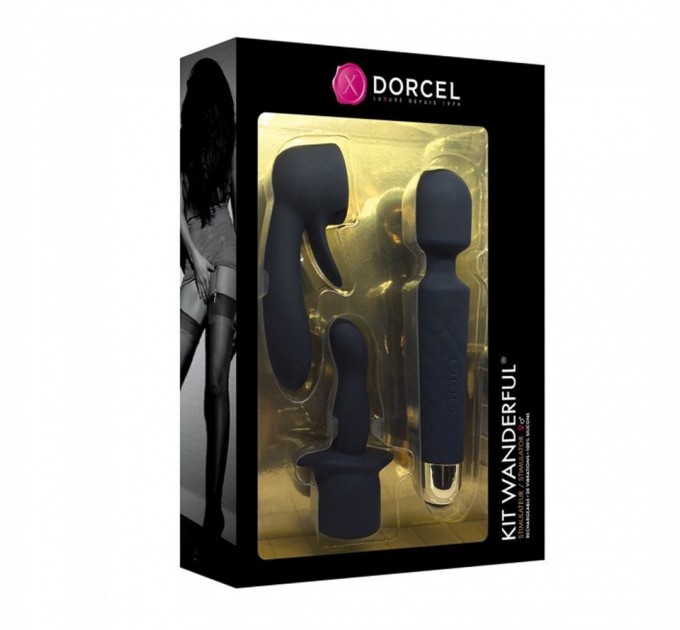 Минивибромассажер Dorcel Kit Wanderful с насадками (анальная и вагинальная), водонепрницаемый