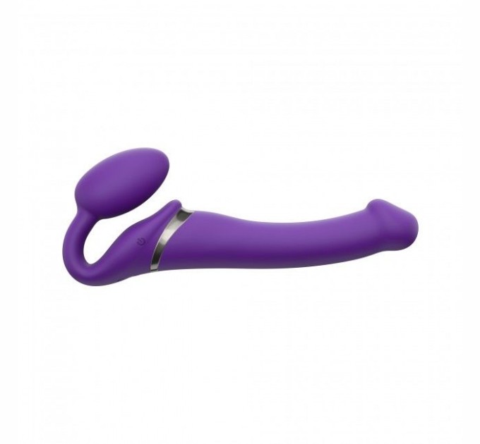 Безремневой страпон с вибрацией Strap-On-Me Vibrating Violet M диаметр 3,3см, пульт ДУ, регулируемый