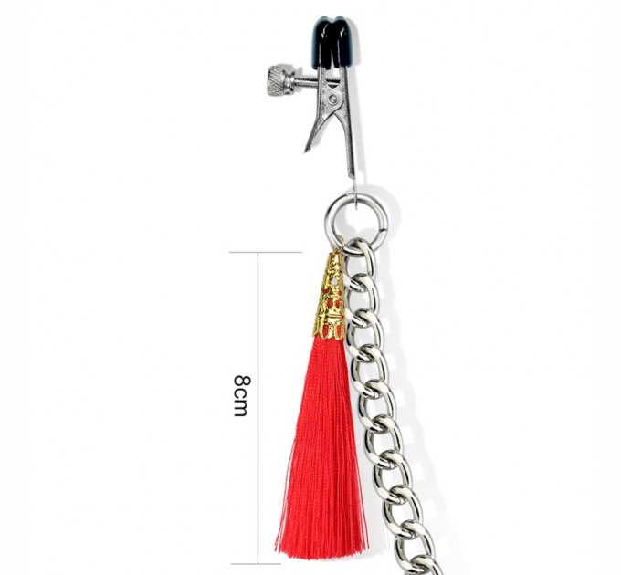 Зажимы для сосков и клитора с красными кисточками Lovetoy Nipple Clit Tassel Clamp With Chain